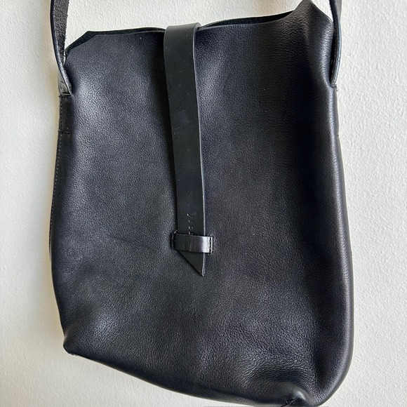 Jigsaw Shoulder Bag Womens Black Leather Adjustable Strap Minimalist Purse Tote - Picture 2 of 9